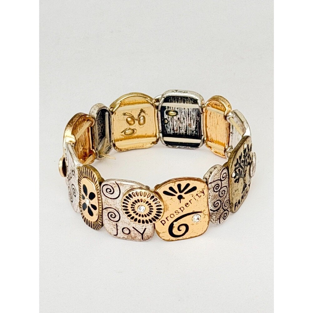 Vintage Family Tree Love Mixed Metal Stretch Panel Bracelet NWT